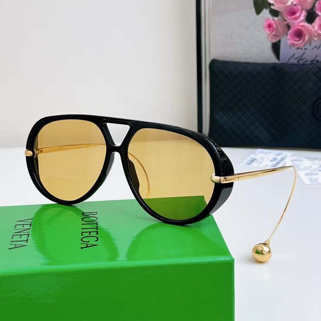New Bottega Veneta BV1273 Unisex Sunglasses Oversize Black Frame Yellow Lens