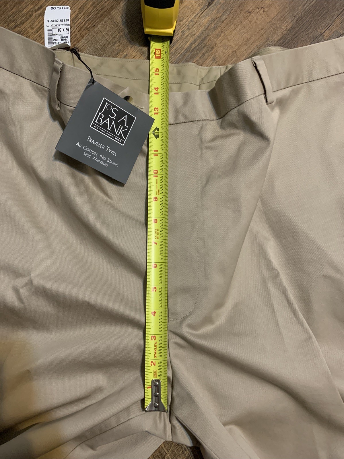 NEW Jos A Bank Mens Traveler Twill Khaki Pants 46×34 Flat Front Cotton $115