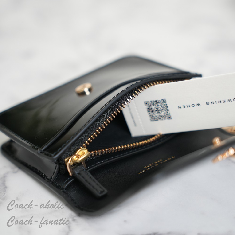 Tory Burch Emerson Smooth Leather Flap Card Case 176972 Black NWT