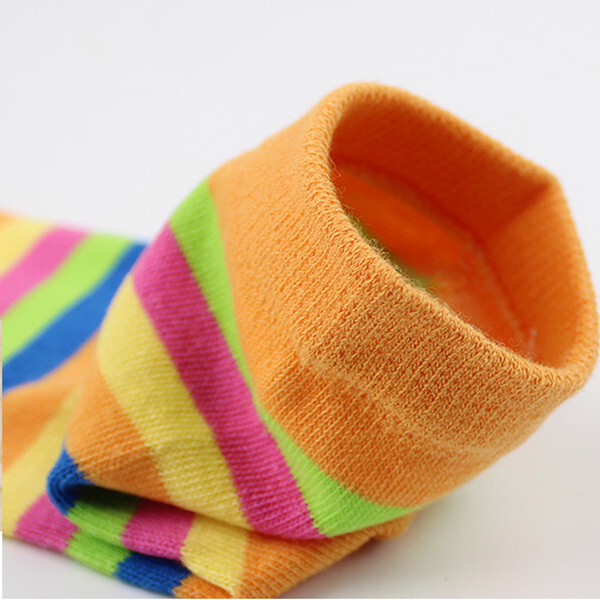 5 Pairs Women Five Finger Toe Socks Sport Casual Rainbow Striped Solid Color 5-9