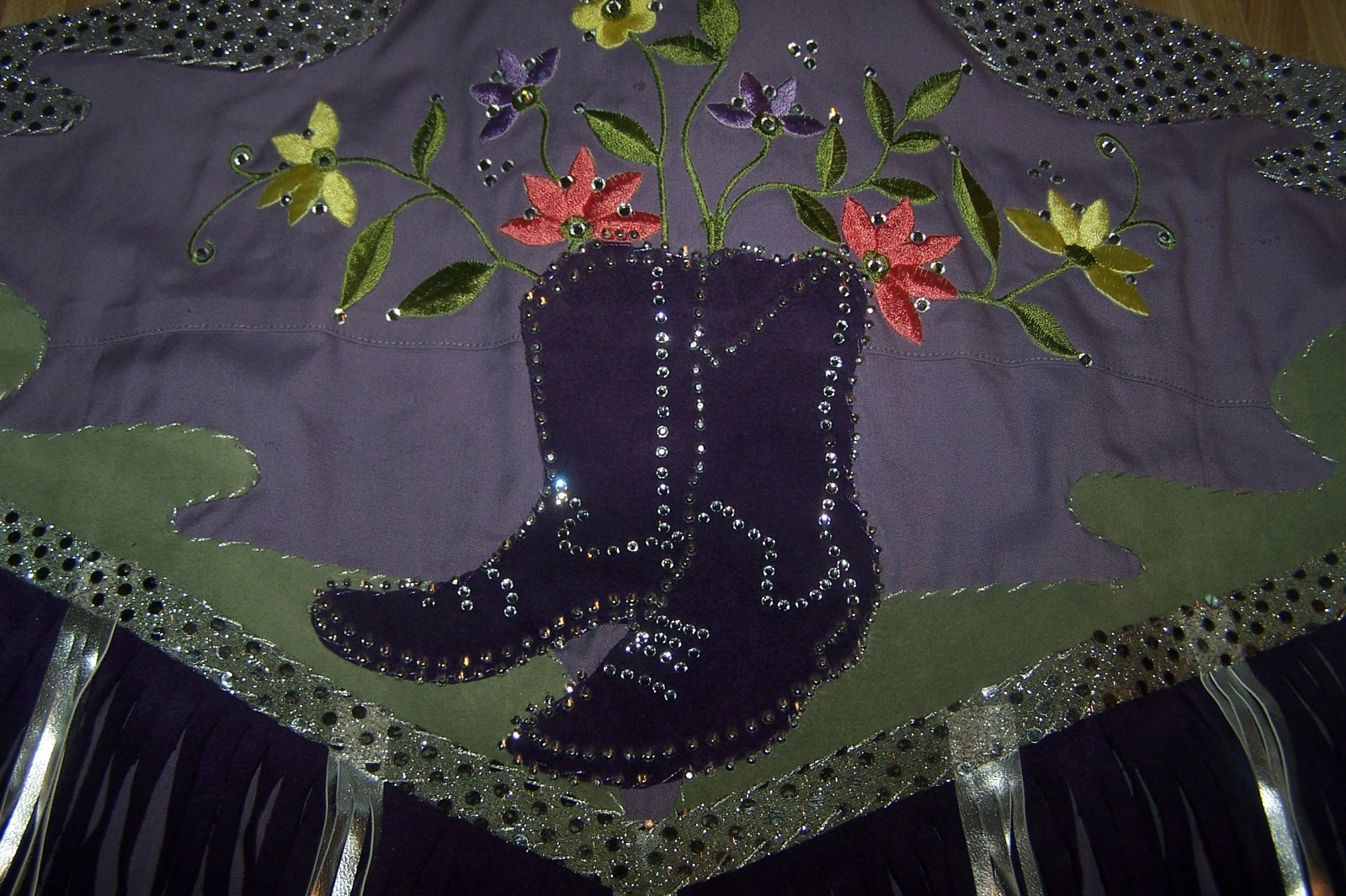 XL Western Custom Embroidered Fringe Rhinestone Cowgirl Boot Rodeo Queen Blouse