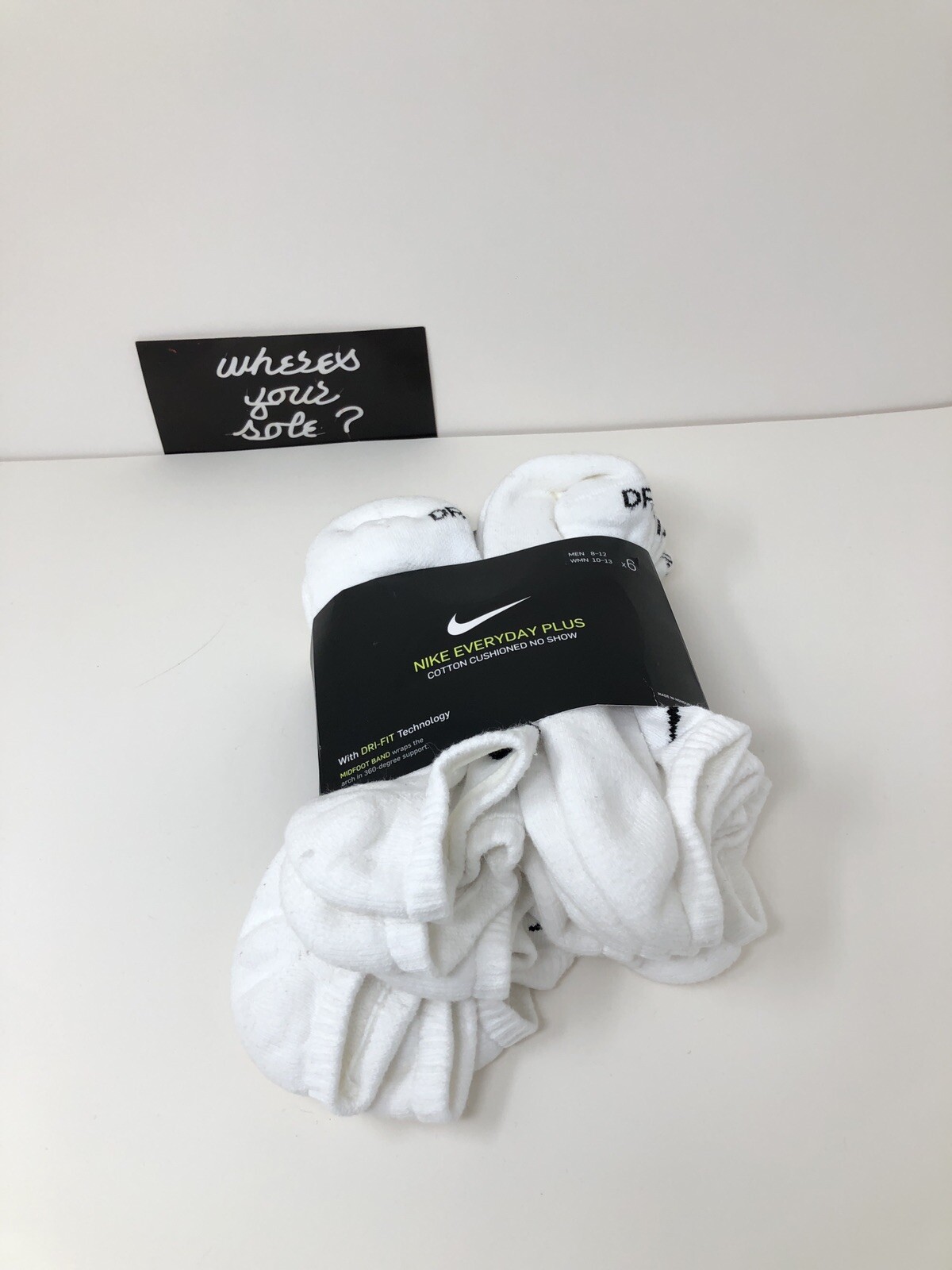 Nike Everyday Plus Cushioned No Show DriFIT Socks Large L 6 pair White SX6898100