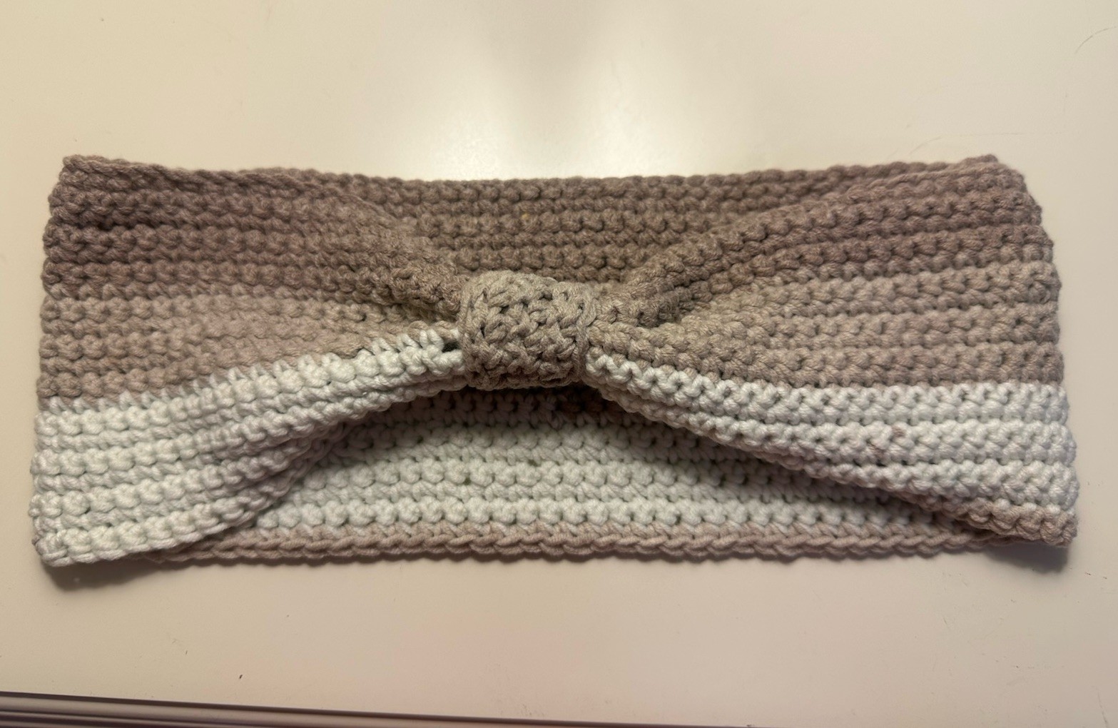 Handmade Brown Cream Bow Crochet Headband/ Ear warmer