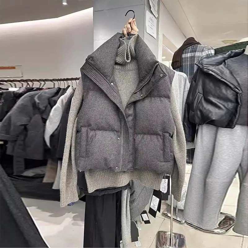 Women Korean Chic Vest Short Parka Streetwear Elegant Coat