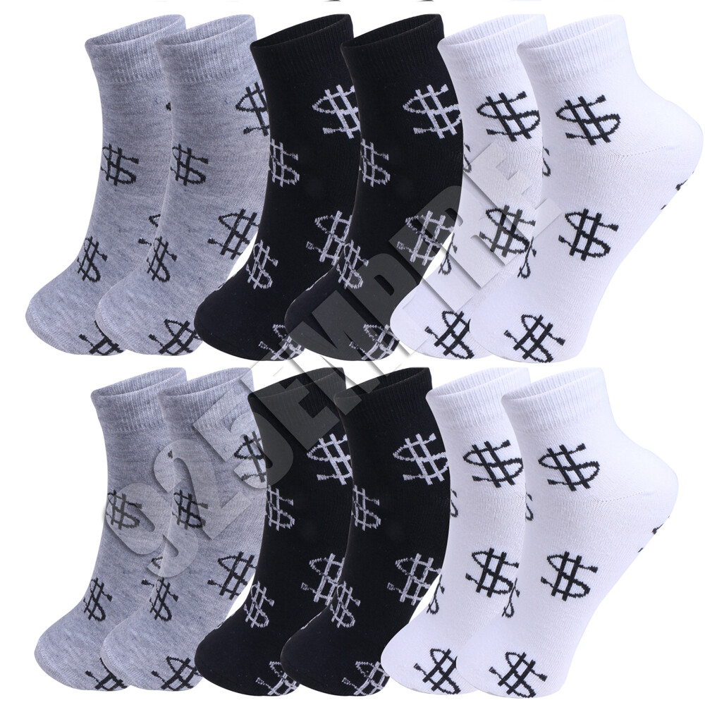 3/6/12 Pairs Men’s Ankle/Quarter Crew Dollar Signs Sport Socks Cotton Low Cut