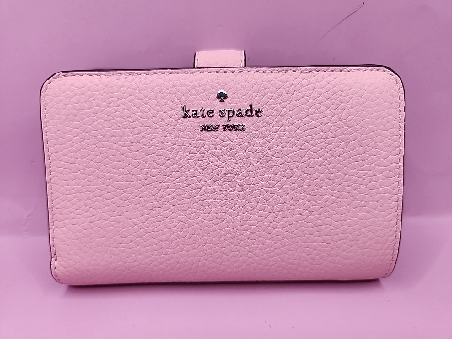 NEW Kate Spade Lena Medium Bifold Wallet Pastel Pink Pebbled Leather KH787