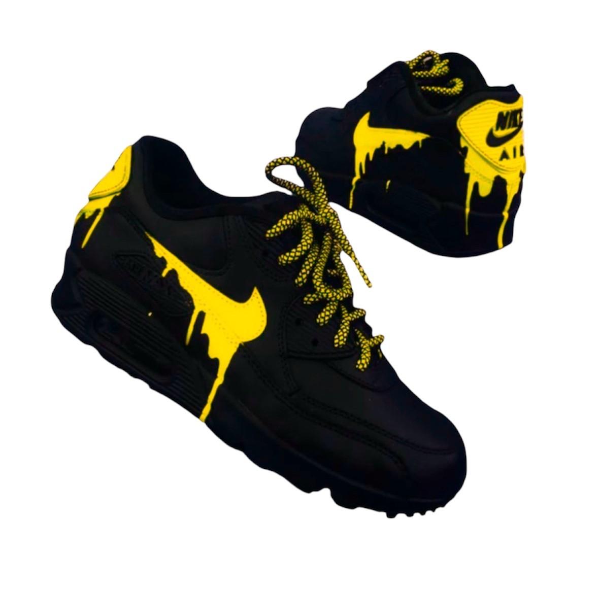 Custom Nike Air Max 90 – Black Yellow Drip – Hand-Painted – Dripped Nike Shoe