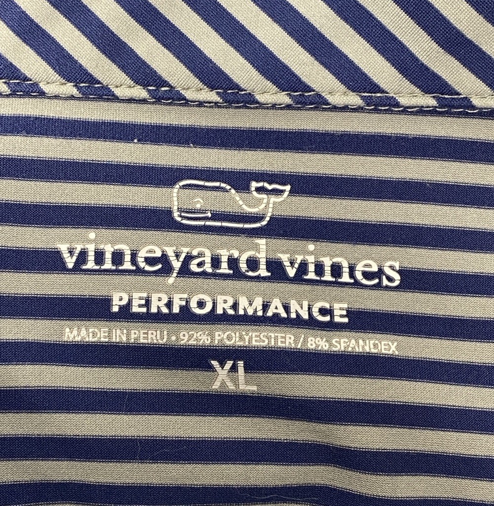 Vineyard Vines Performance Golf Polo Shirt Blue Gray Striped Size XL Stretch