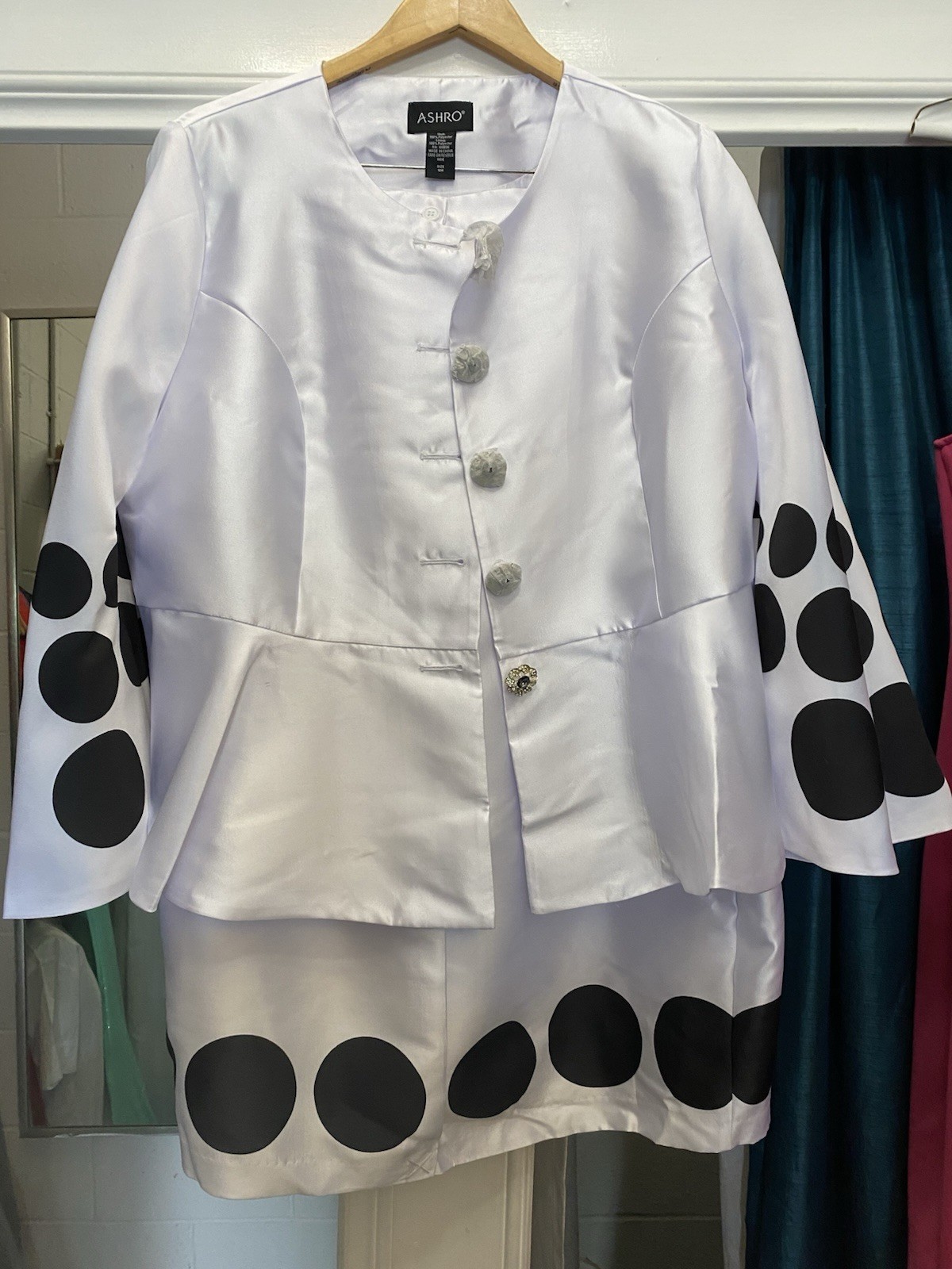 Ashro Women’s 2-Piece Skirt Suit Polka Dot Lined 3/4 Sleeve 18W