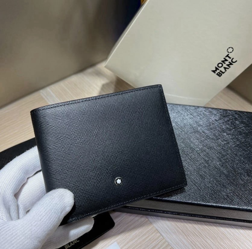 Bifold Wallet Montblanc Meisterstück 6cc Black Leather Card Holder Men