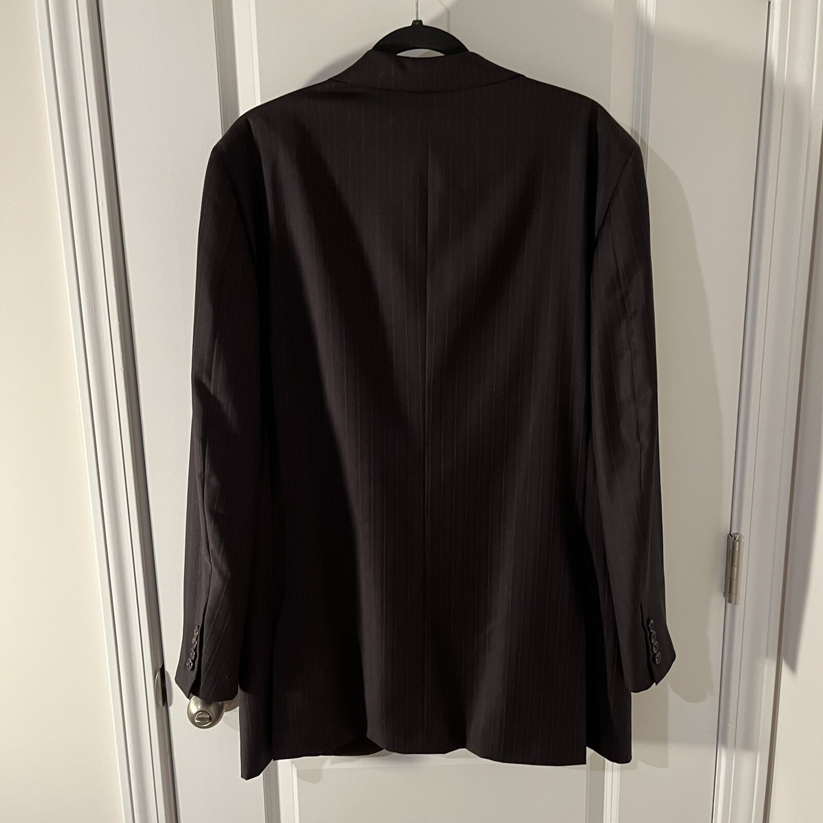 Oxxford Mens Blazer Jacket 44R Black Pinstripe Notch 2 Button Double Vented