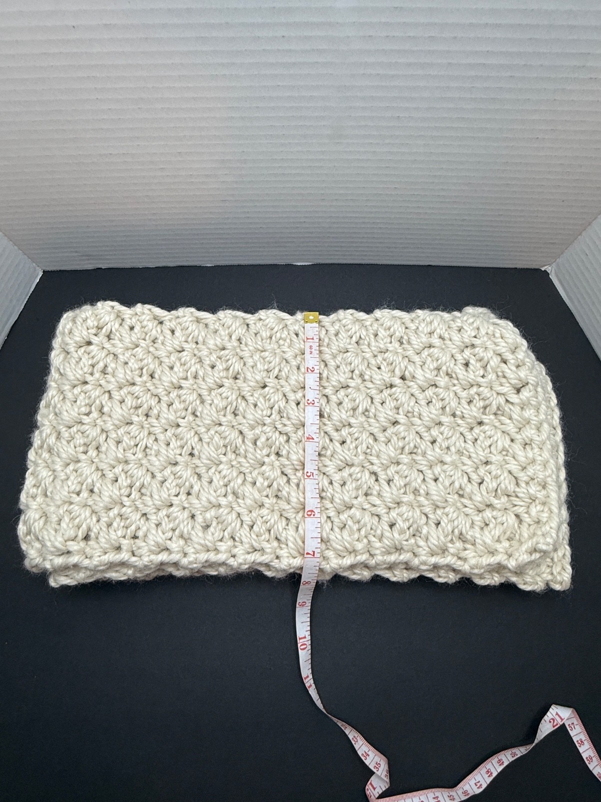 Handmade Crochet Scarf Ivory Eco-Friendly 100% Recycled Polyester Yarn – New