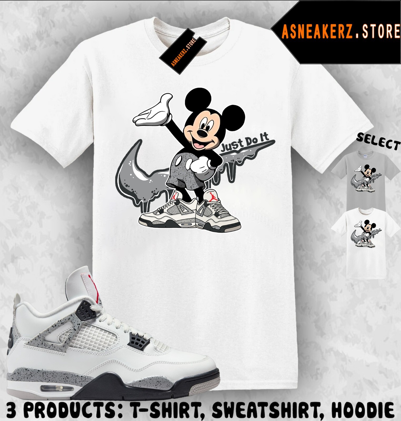 Shirt To Match AJ 4 White Cement 2025 Sneaker Matching Tee Drip M Mouse T-Shirt