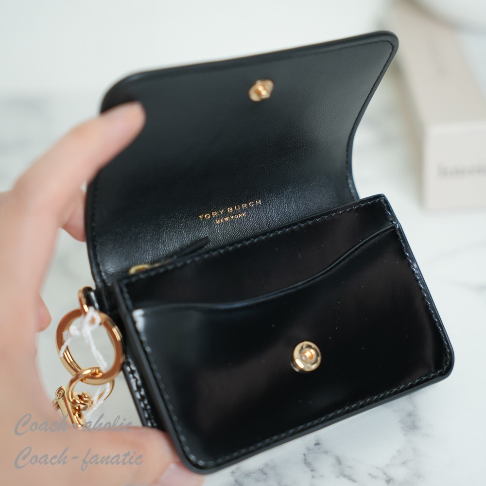 Tory Burch Emerson Smooth Leather Flap Card Case 176972 Black NWT