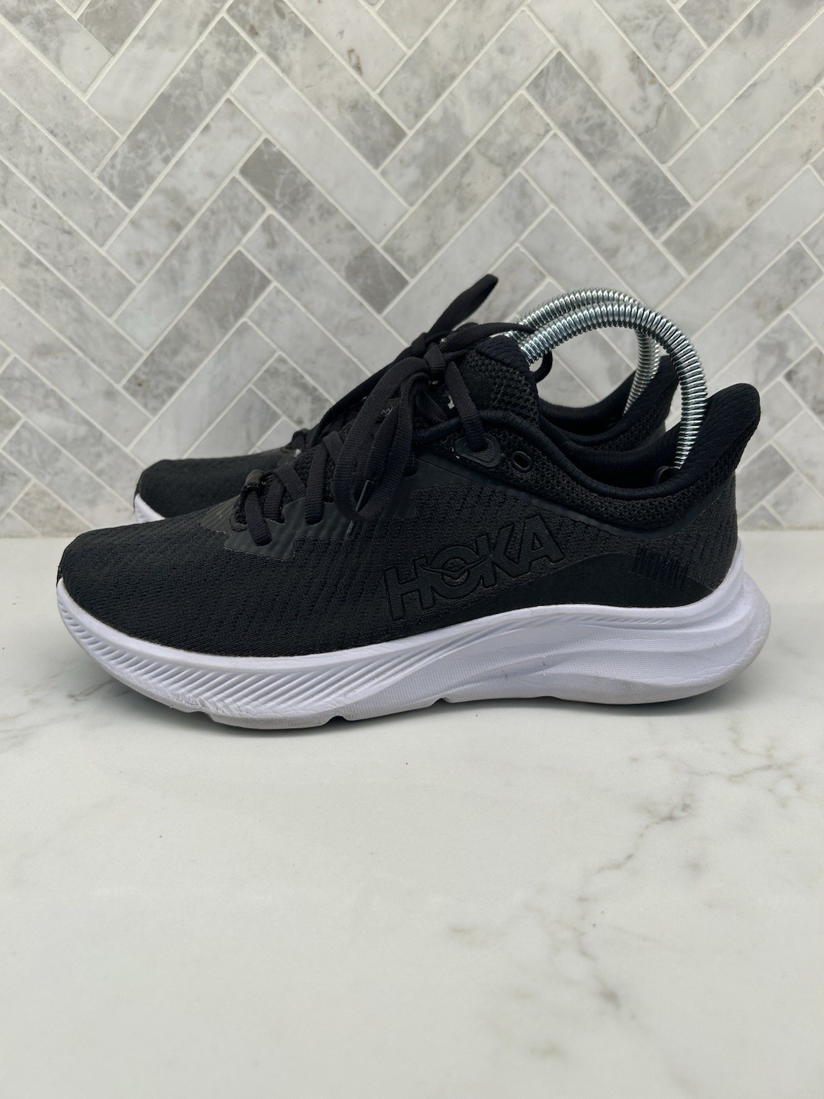 Hoka One One Solimar Running Shoes Womens 7D 7 D Wide Black White Sneakers Mesh