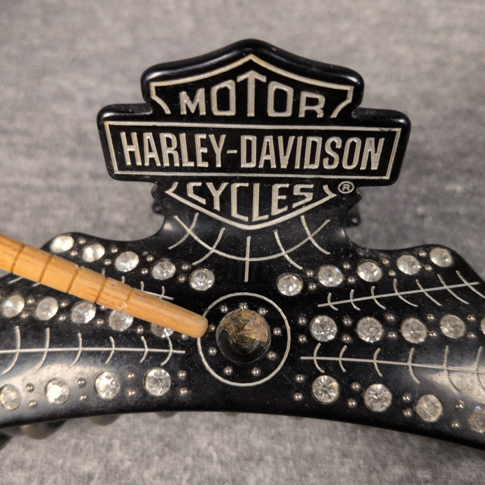 Harley Davison Claw Hair Clip Black Spider Web Rhinestone Large 5 Inch Jaw Clip