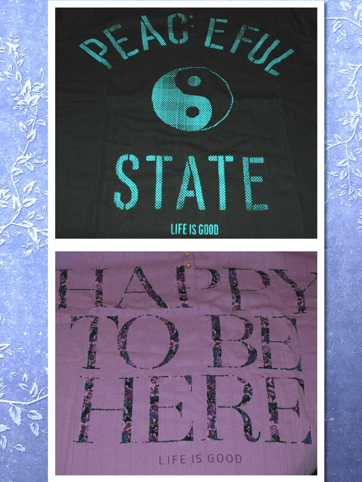 Peaceful State OR Happy To Be Here NWT Women’s Life is Good LS Sleep Henley