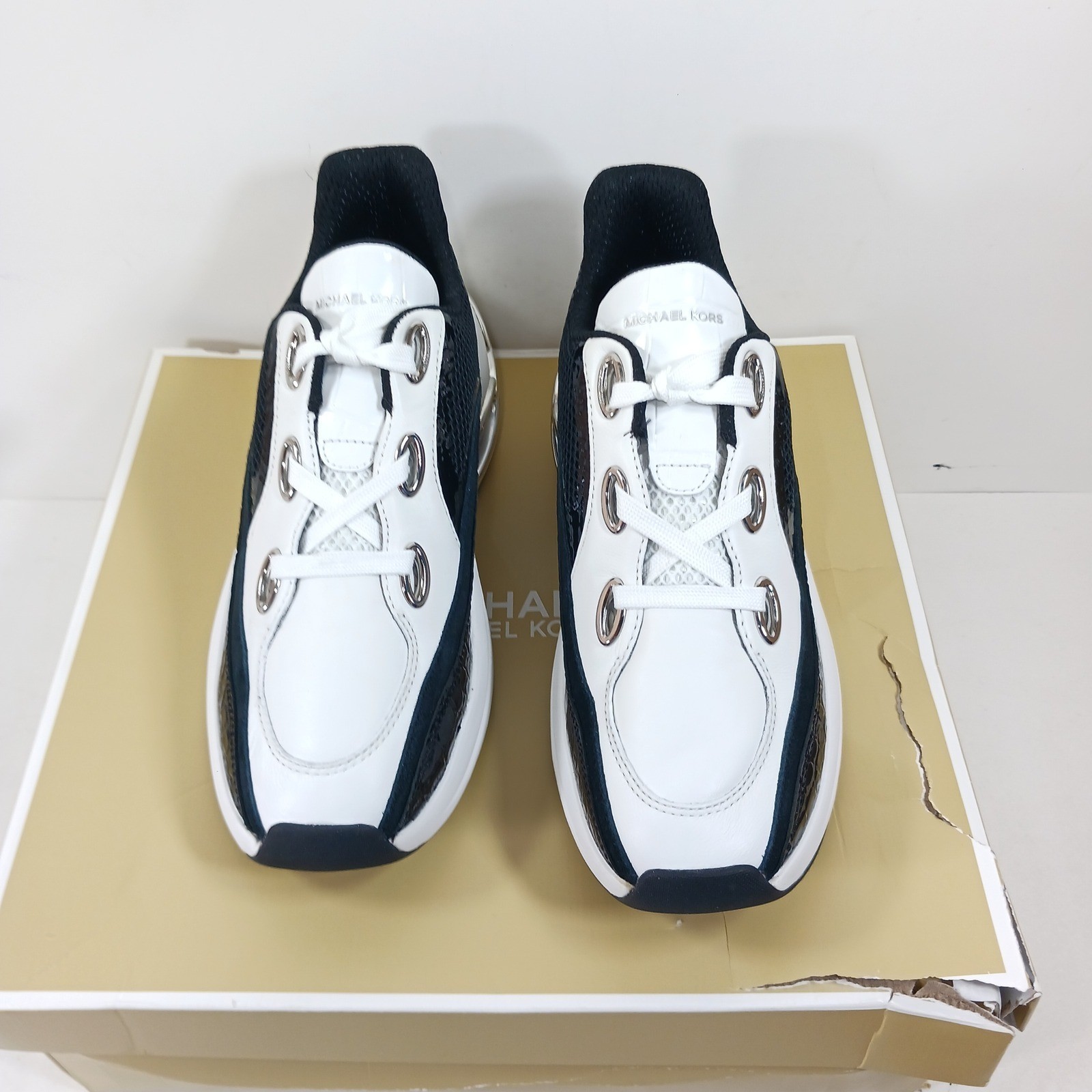 Michael Kors Toni Trainer Circular Air Mesh XL Black White Sneakers 9.5M