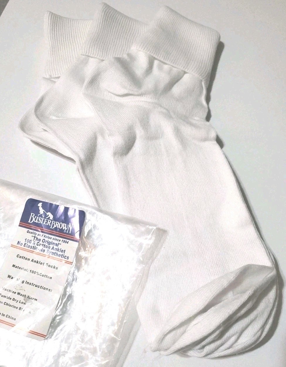 3 Pr Buster Brown 100% Cotton Anklet Socks Sz 11 XL Style 1069 White No Elastic