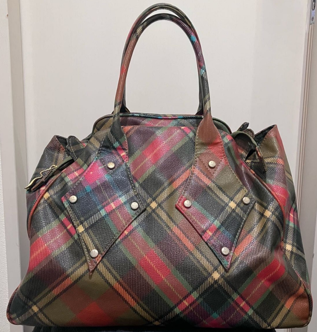 Vivienne Westwood Auth Derby Check Handbag Yasmin 40×29.5×18 cm 15.7×11.6×7.1″