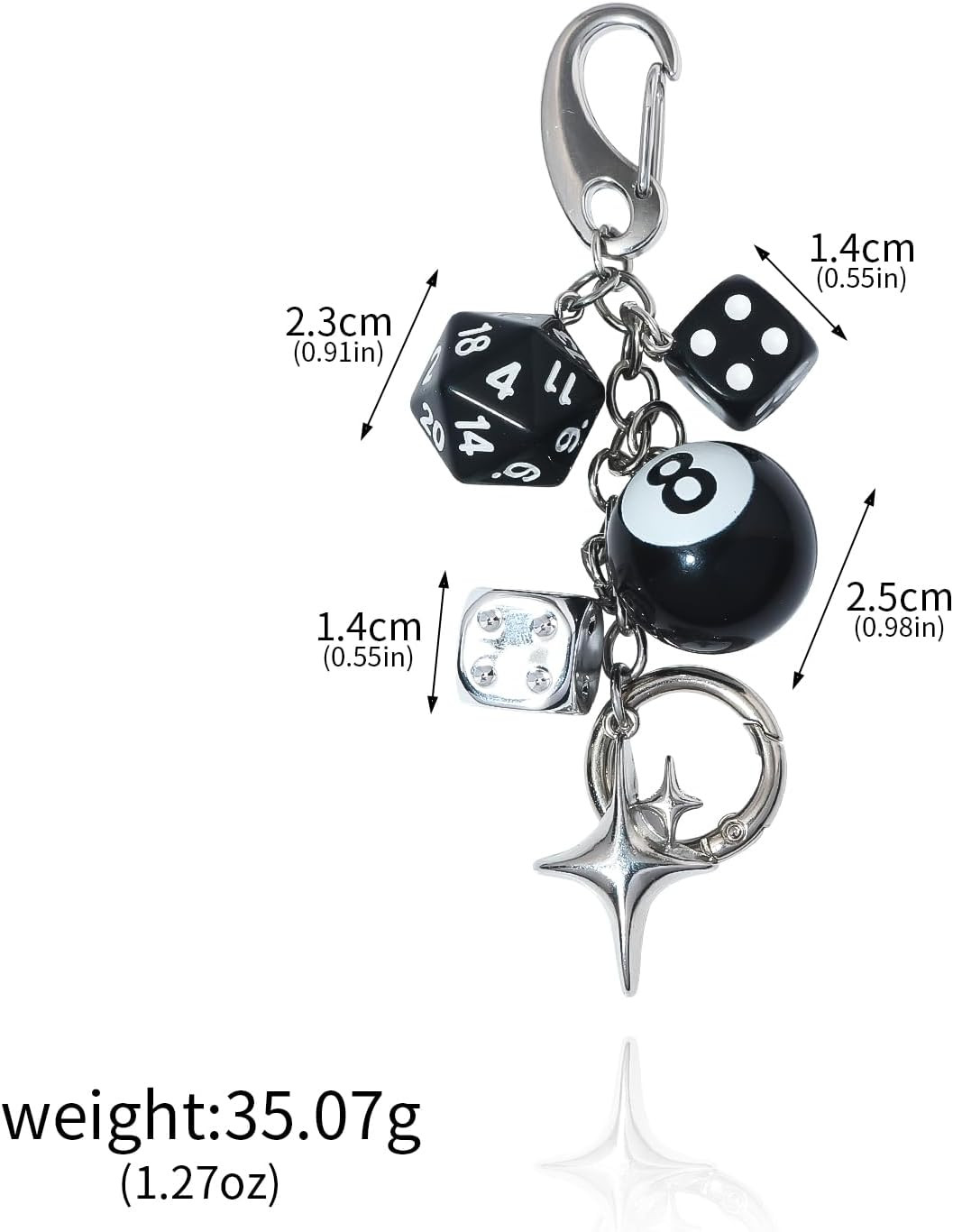 8 Ball Dice Charm Keychain – Cute Bag Purse Handbag Accessories – Y2K Aesthetic