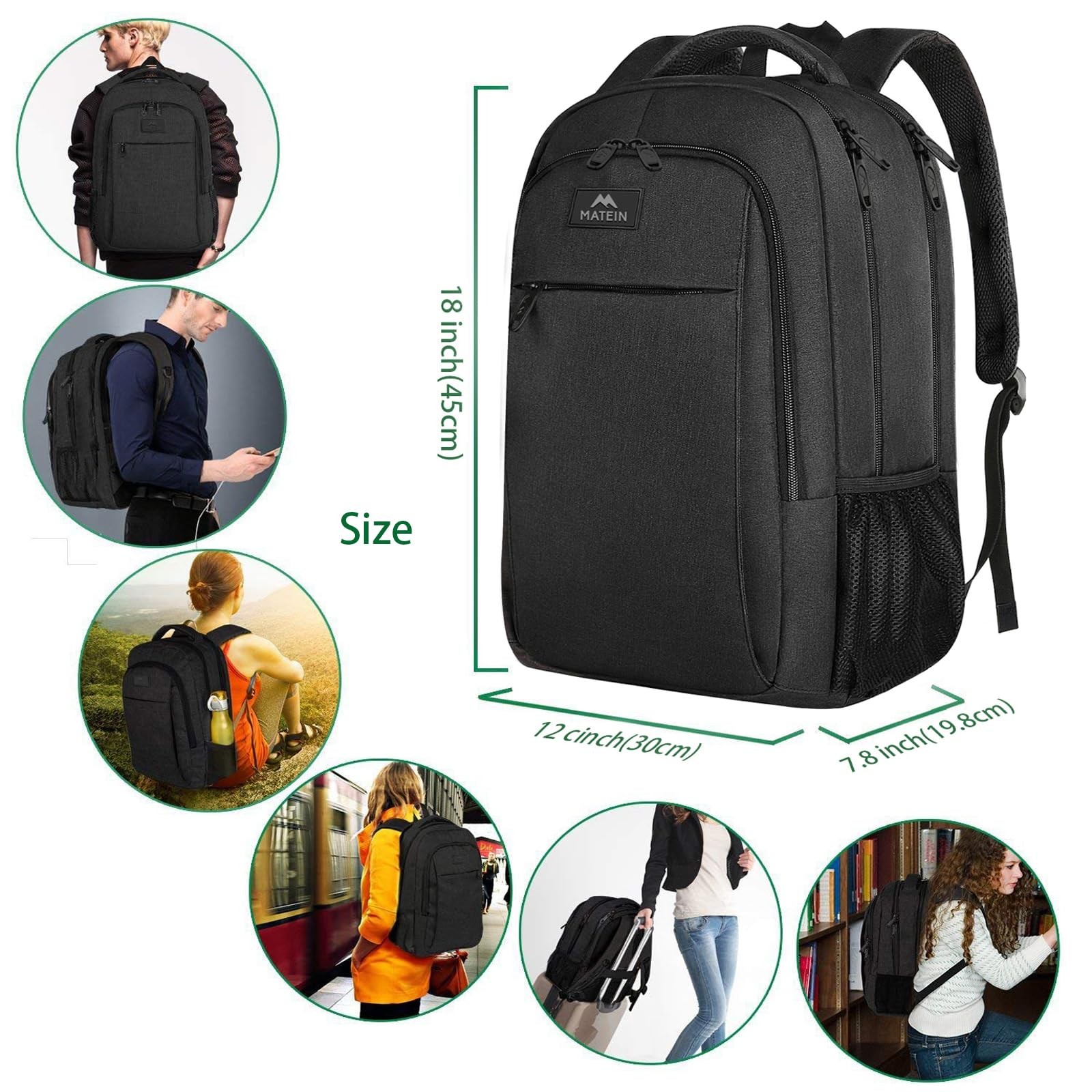 MATEIN Business Laptop Backpack, 15.6 Inch Travel Inch, Black Charcoal