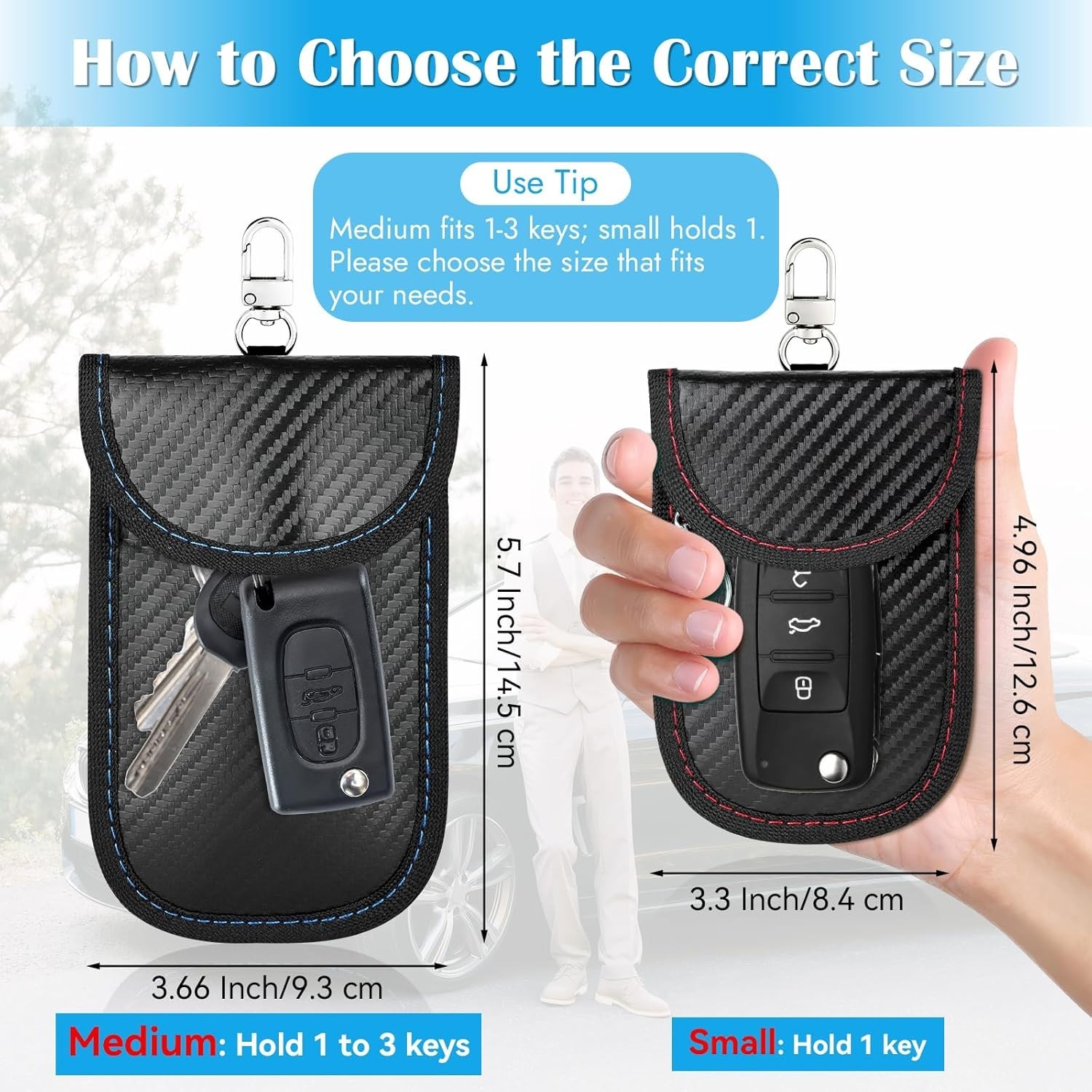 2 Pack Faraday Key Fob Protector Premium Car RFID Signal Blocking Red+Blue Small
