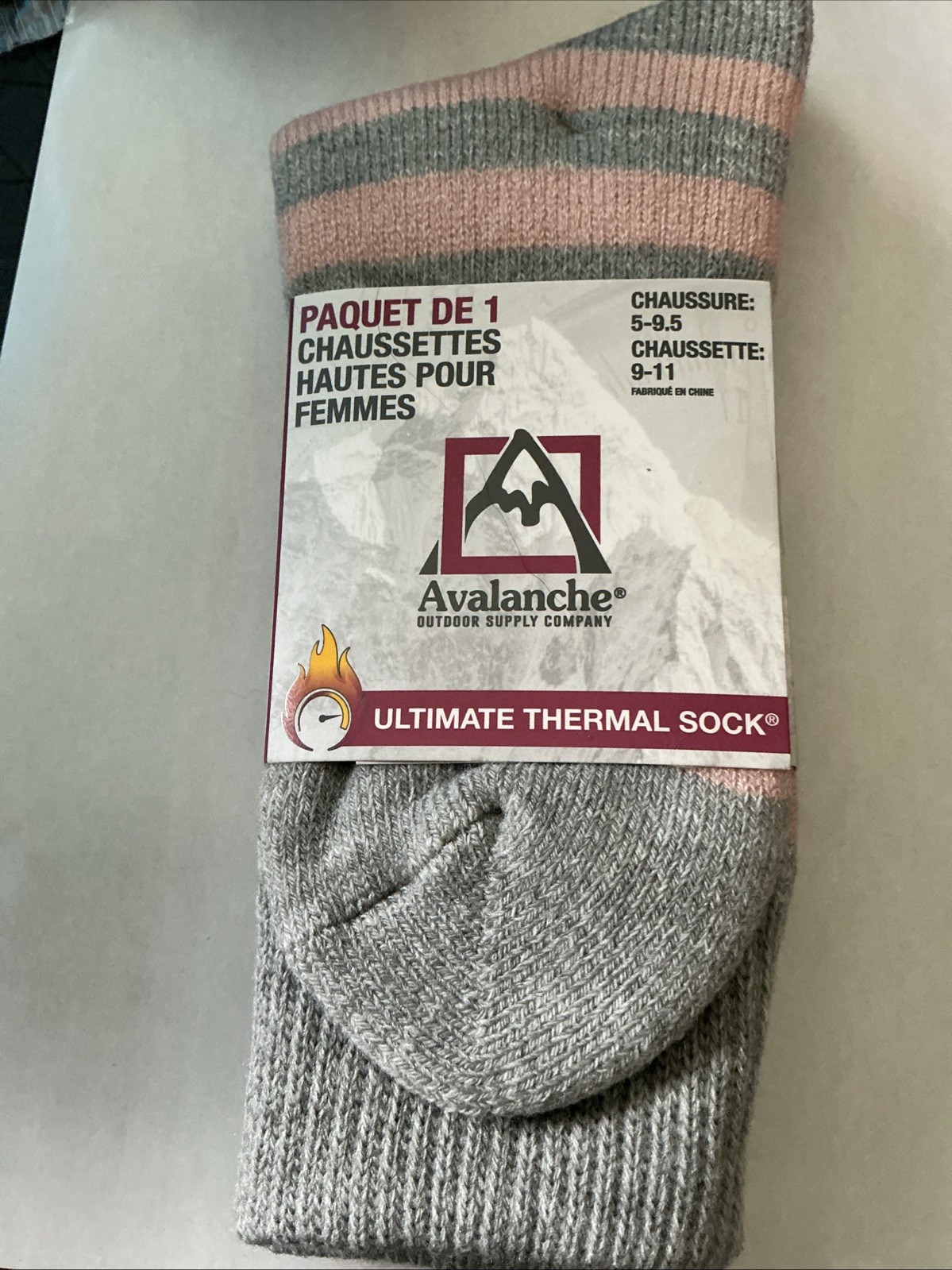 NEW WOMEN’S AVALANCHE ULTIMATE THERMAL CREW SOCK 1 Pair 9-11 Pink & Grey