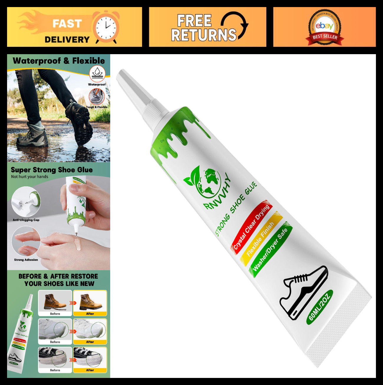 Heavy Duty Shoe Glue for Sole Repair – Waterproof Clear Flexible Adhesive for Sn