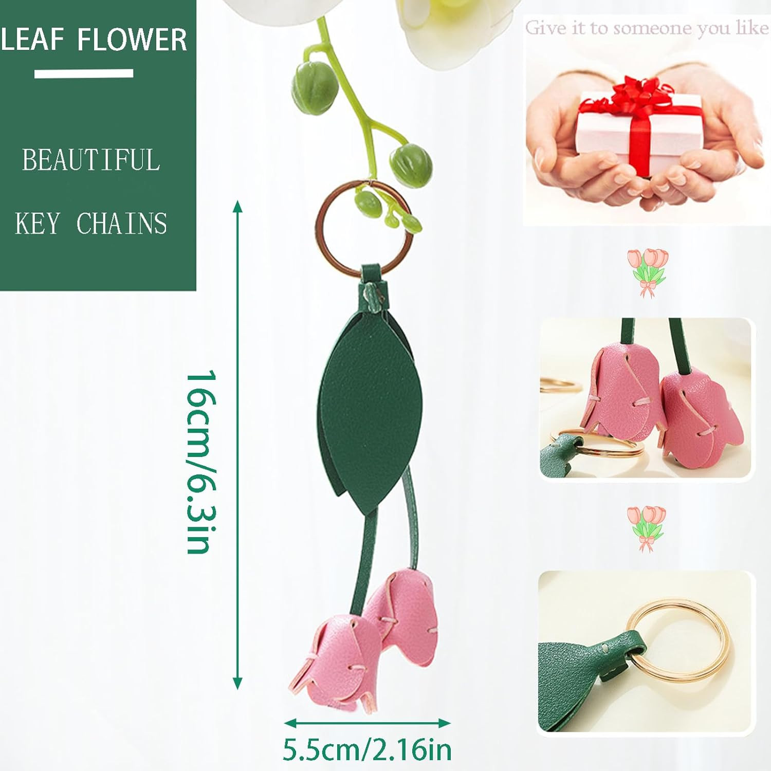 2Pcs Leather Leaf Flower Keychain, Bohemian Accessory Cute Keychain, Portable Ke