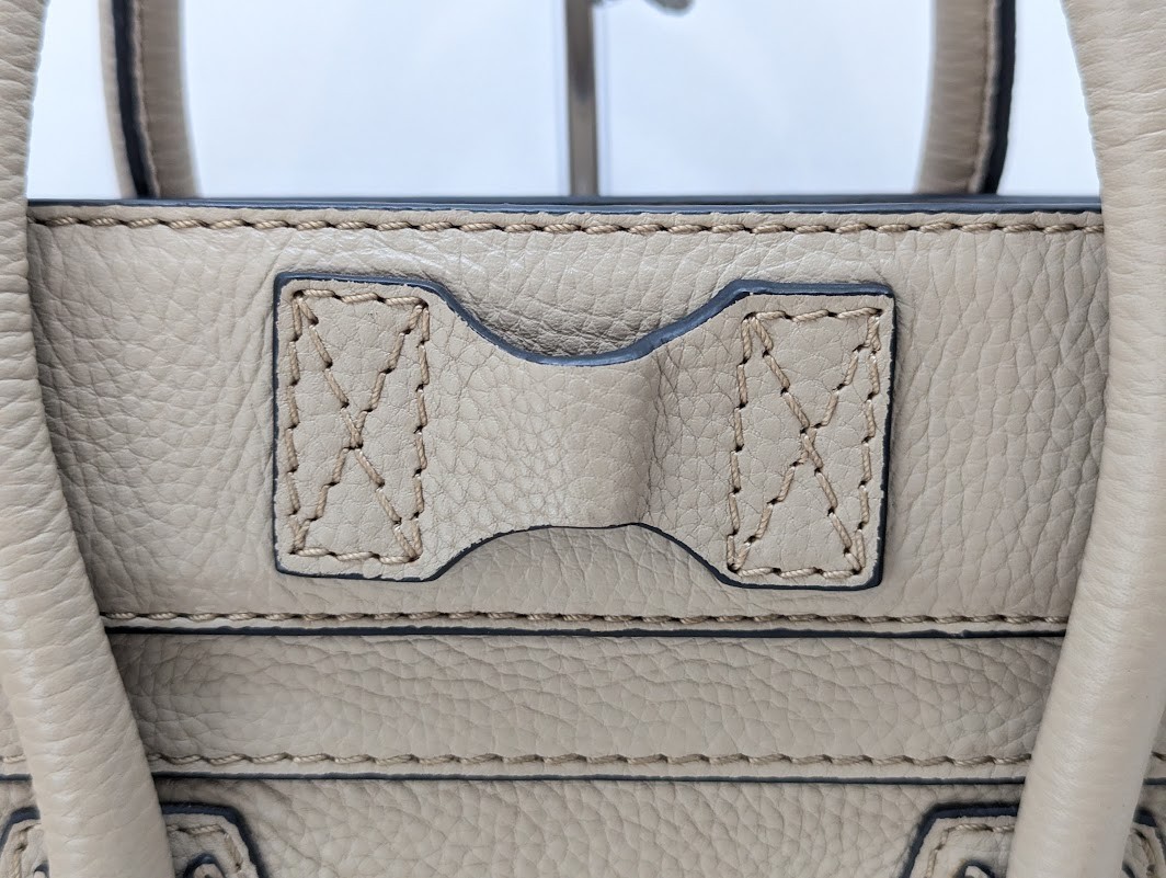 CELINE Luggage Mini Shopper Leather Tote Hand Bag Beige Authentic