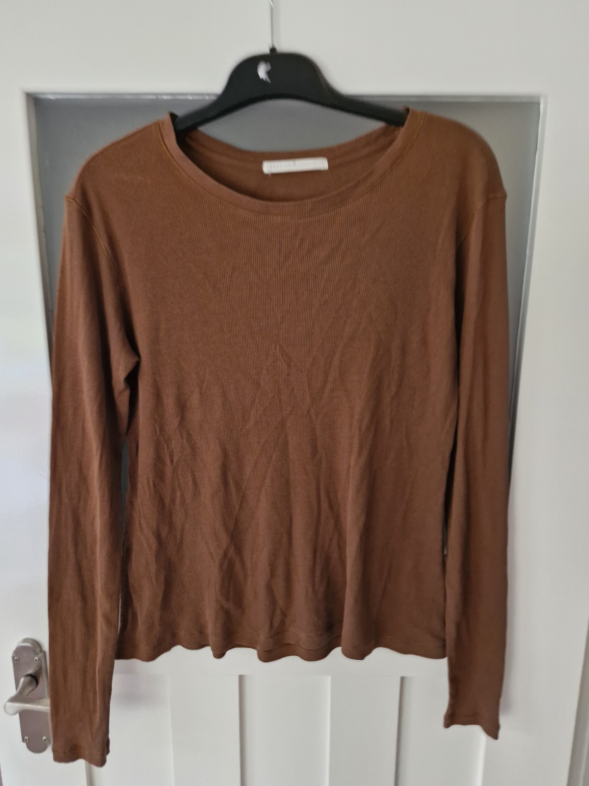 Peruvian Connection 100% Prima Cotton Long Sleeve Ribbed Top Brown Rust Small