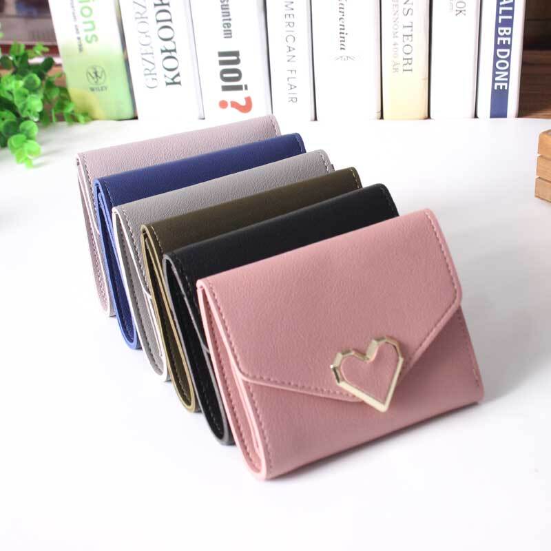 Cute Love Heart Hasp Trifold Wallet Ladies Mini Handbag Clutch Bag Coin Purse