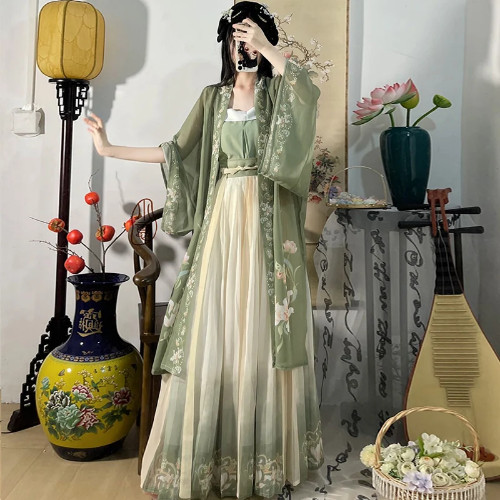 3PCS Set Chinese Hanfu Dress Green Flowing Dress Chinese Ancient Dress Costume