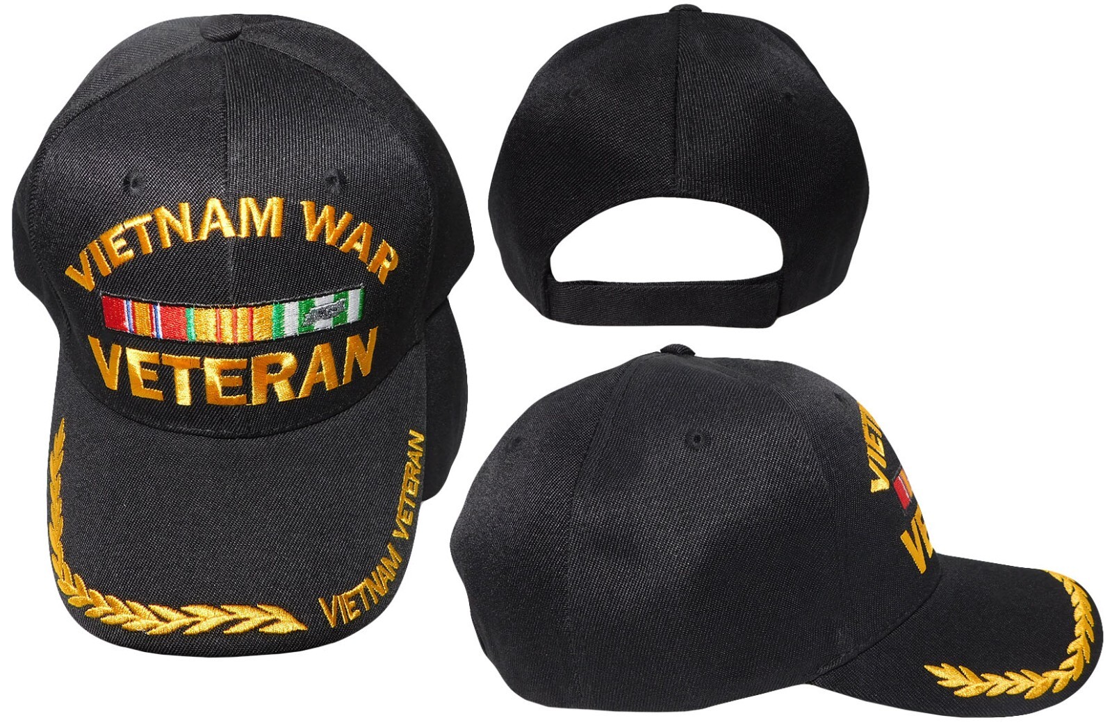 Vietnam War Veteran Ribbon Black Acrylic Adjustable Embroidered Hat Cap