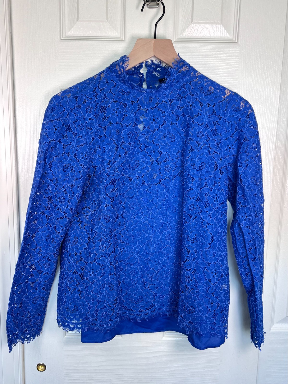 J.Crew Floral Lace Mock-Neck Blouse Blue with Camisole Lining Size 4