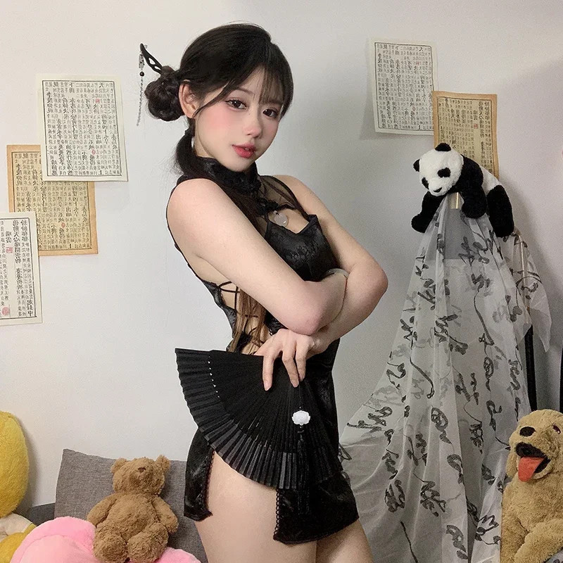 Robe Qipao Chinoise Pour Femme, Lingerie Sexy, Bandage À Fente Haute, Uniforme C