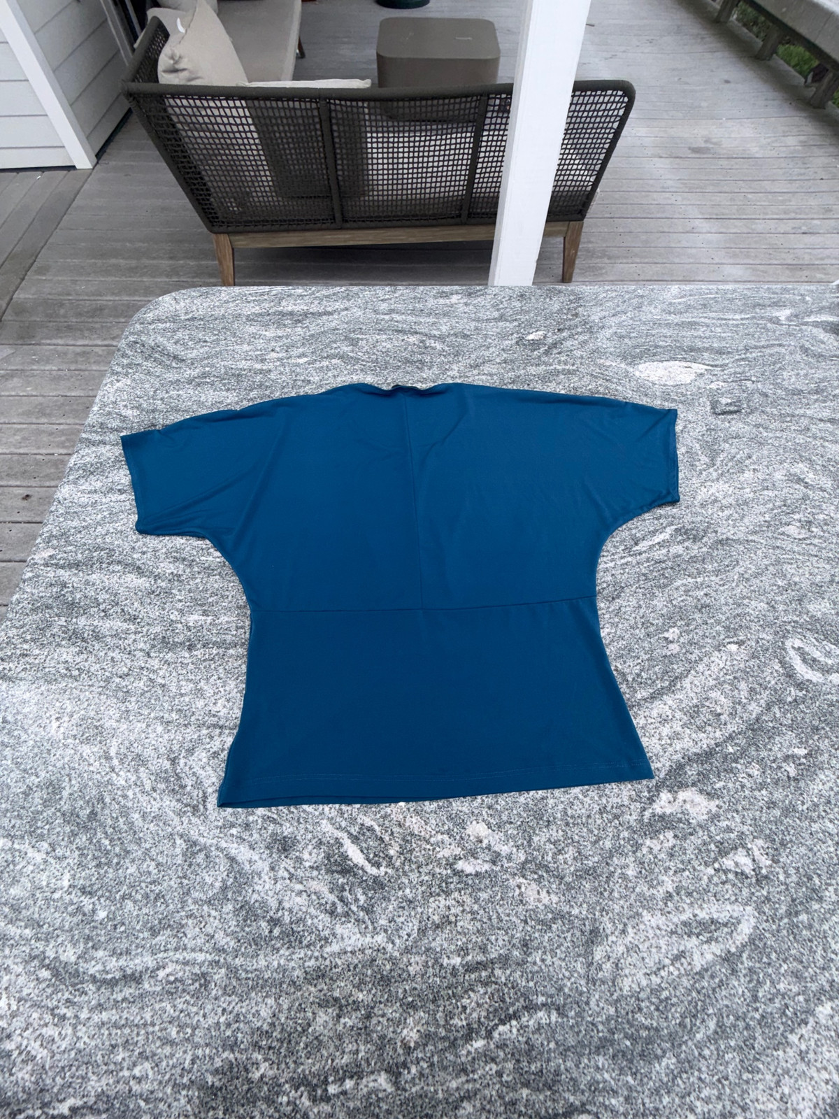 Vintage Women’s Blue Cotton Blouse, Short Sleeves, Size Unknown