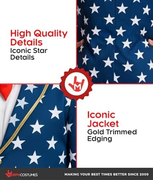 Uncle Sam Costume Adult, American Flag Suit Men, Uncle Sam Halloween Medium