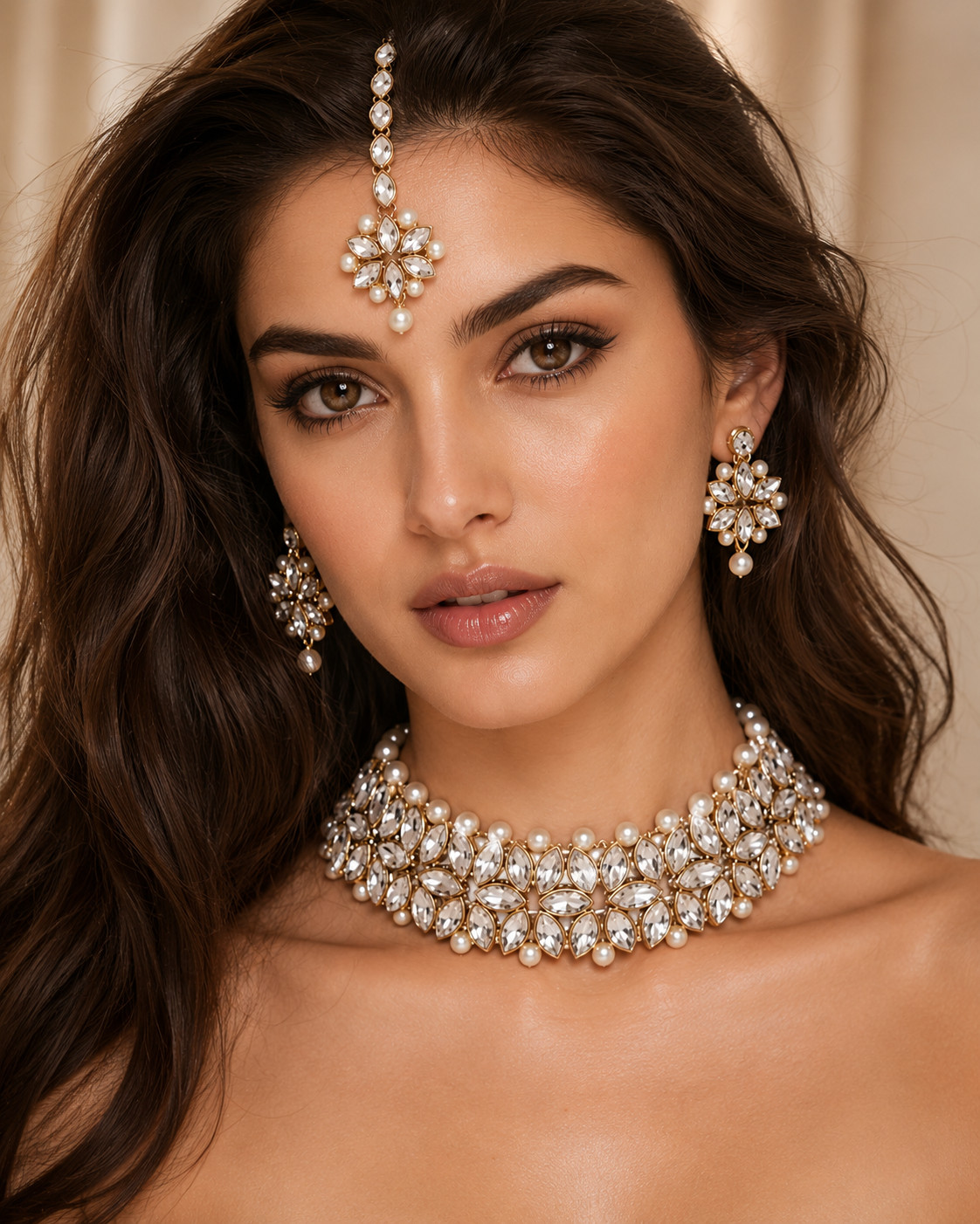 Indian Bollywood Gold Plated Kundan Choker Bridal Necklace Earrings Jewelry Set