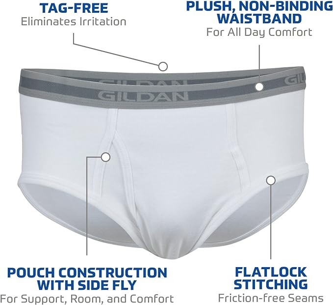 Gildan Men’s Underwear Briefs, Multipack, White (6-Pack), Medium