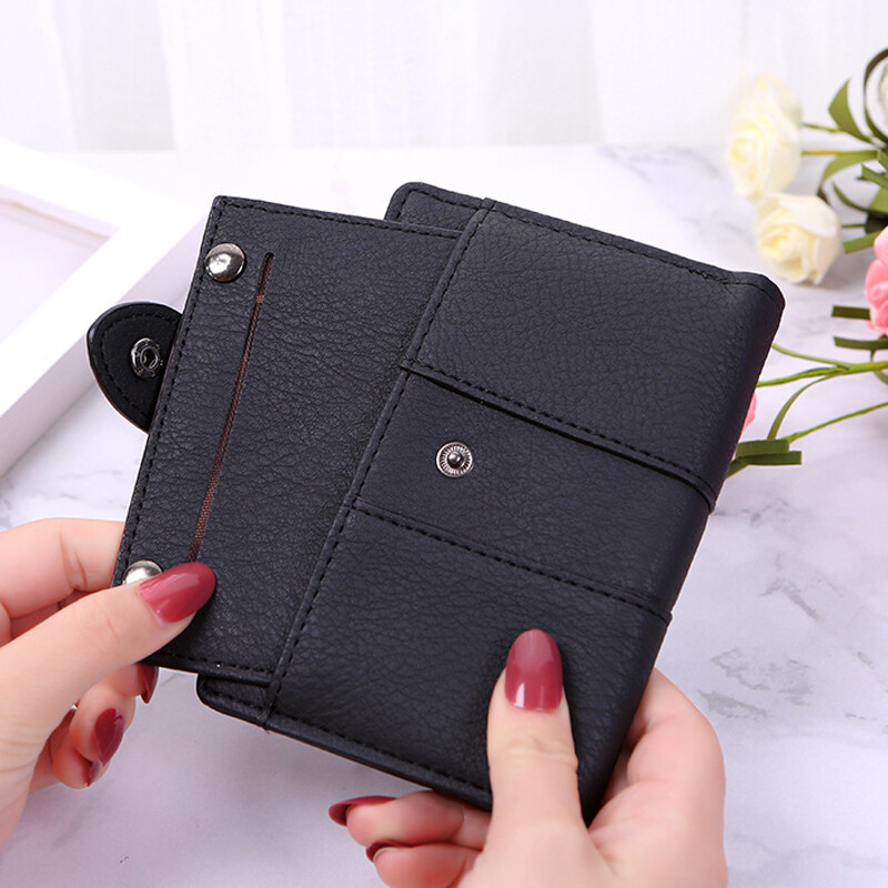 Women’s Vintage Bifold Wallet with Hasp Studded Leather Mini Handbag Card Holder