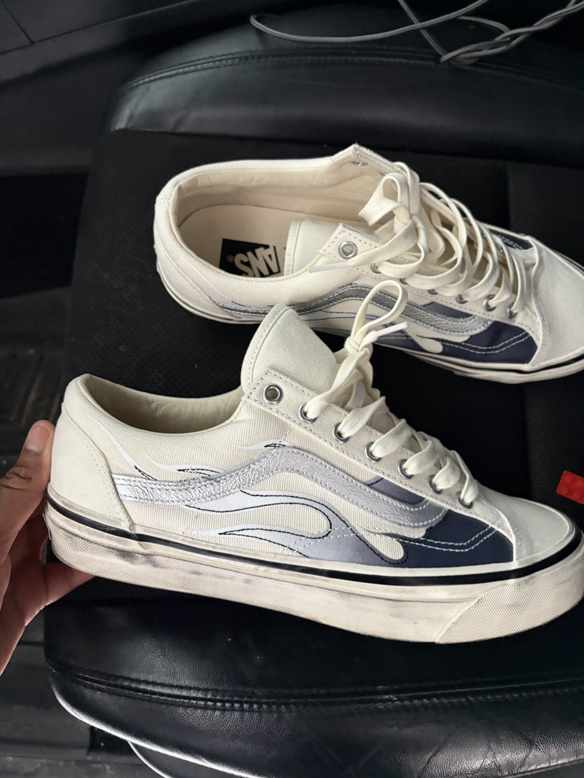 VANS old skool low top lace-up sneakers white/blue canvas rubber sole