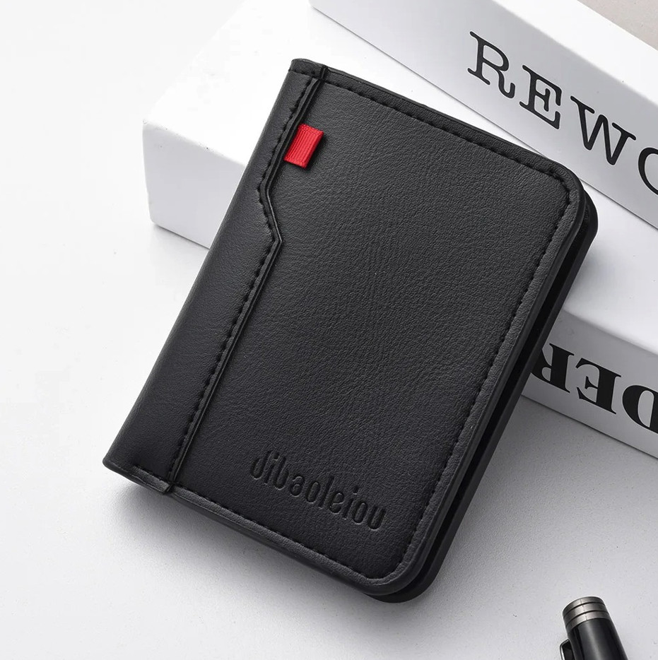 1pc Ultra-Thin Mini PU Leather Men’s Wallet Vertical Credit Card Holder – NEW