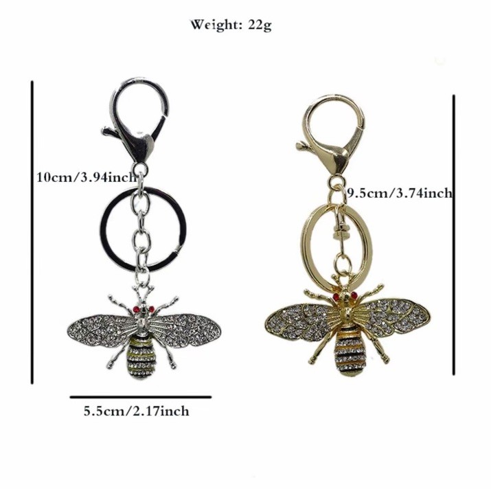Bumblebee Bag Charm Keychain Gold Tone Rhinestone Charm | Gift-Ready Dust Bag