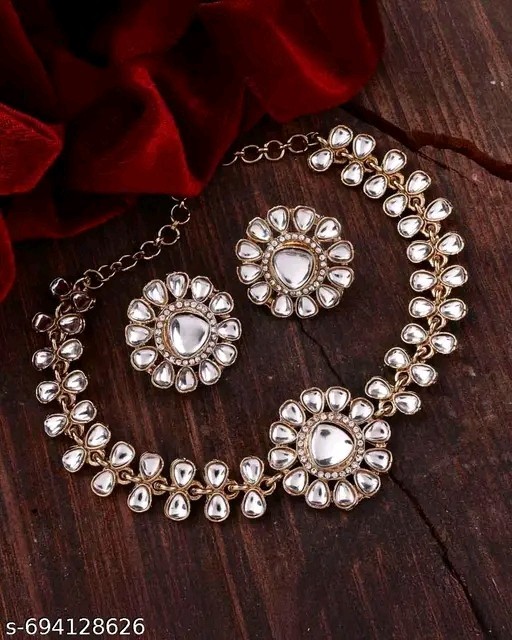 Indian Bollywood Gold Plated Kundan Choker Bridal Necklace Earrings Jewelry Set
