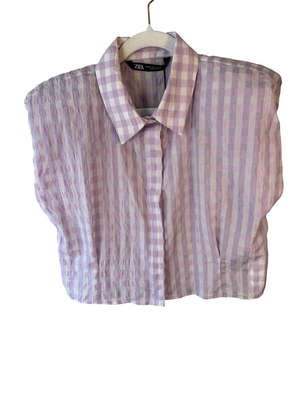 Zara Light Purple and White Gingham Button-Up Shirt Size M Cottagecore Plaid