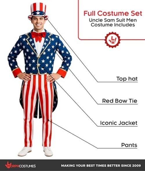 Uncle Sam Costume Adult, American Flag Suit Men, Uncle Sam Halloween Medium