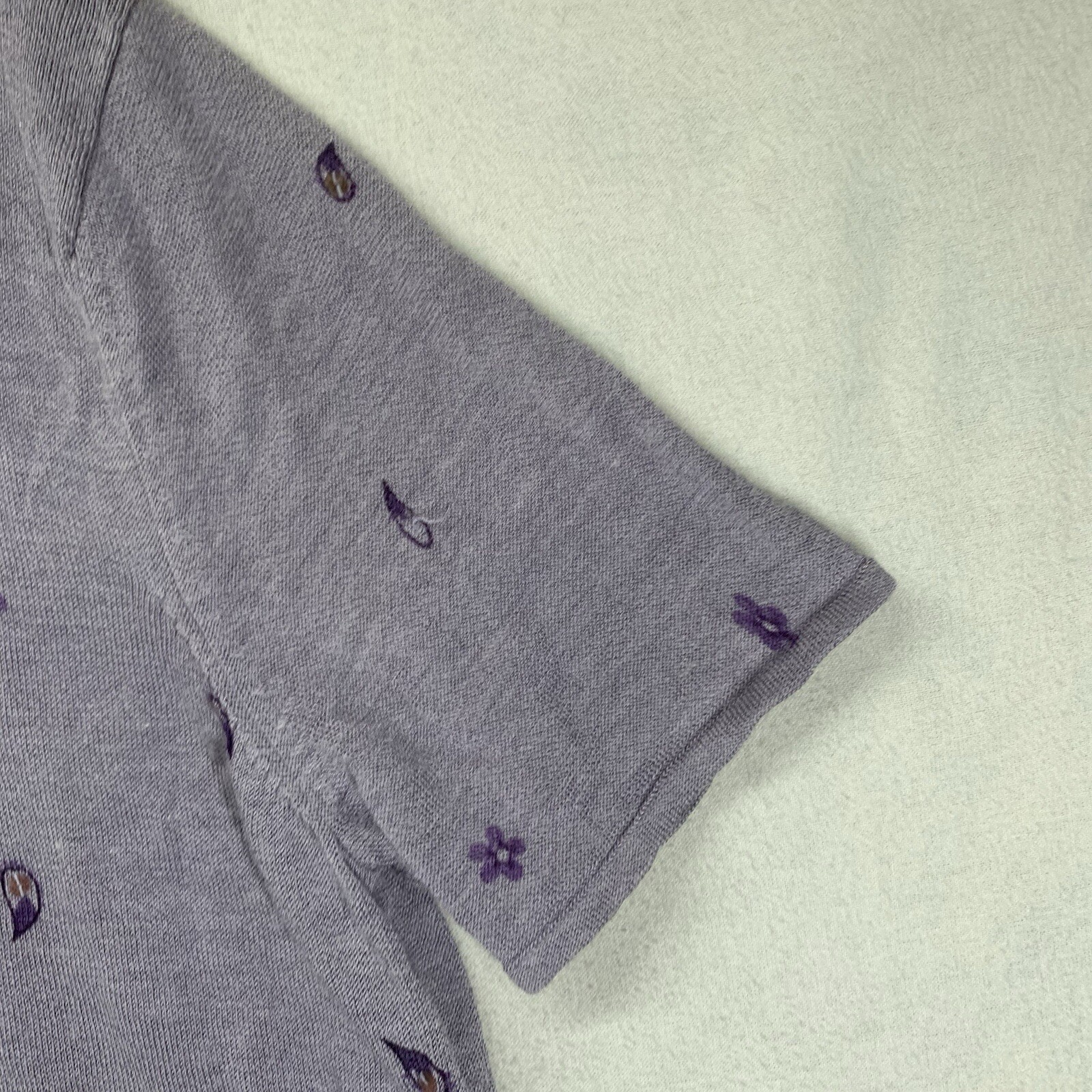 Women’s Knit Top 1X Light Purple Embellished Paisleys Button Up 42×24 Boxy Fit