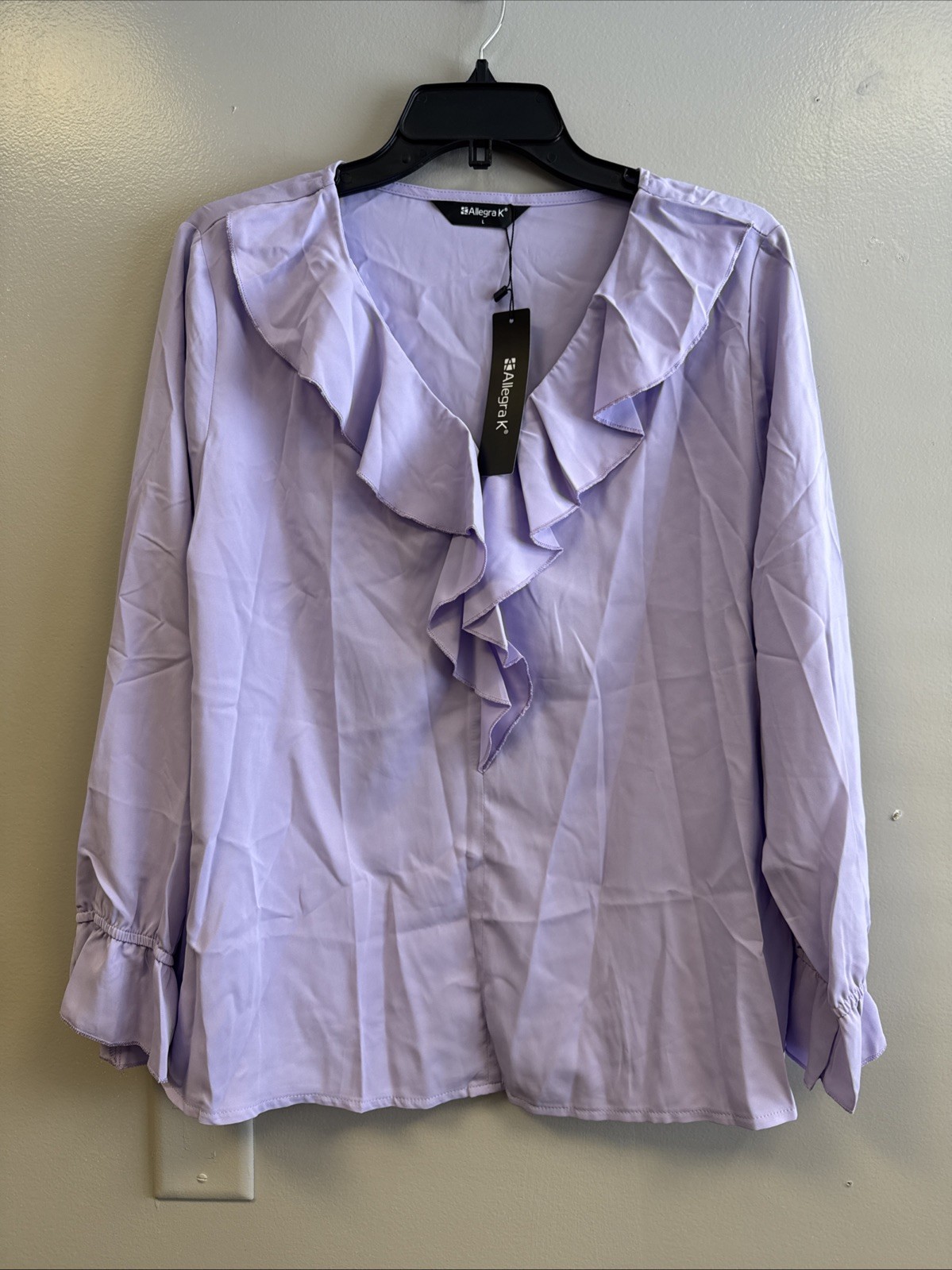 Women’s Blouse Light Purple Large Allegra K 3/4 Sleeve Ruffle Top NWT